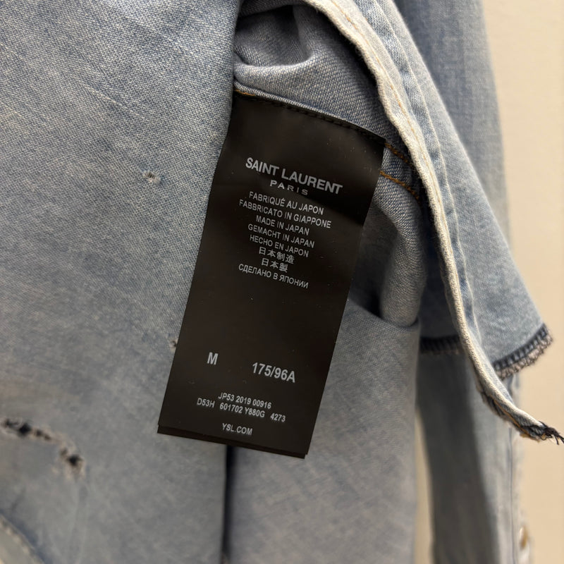 SS19 Yves Saint Laurent Paris Heavy Distressed Denim Shirt