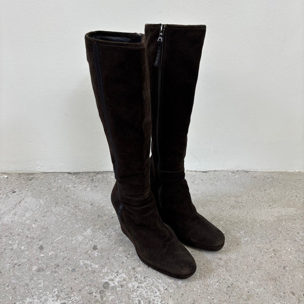 00s Prada Suede Knee High Wedge Boots