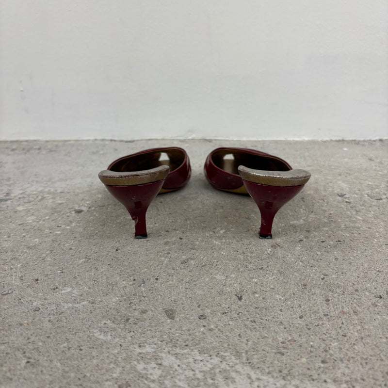 Gucci Patent Leather Open Split Kitten Heels