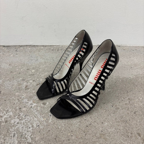 00s Miu Miu Caged Open Toe Leather Heels