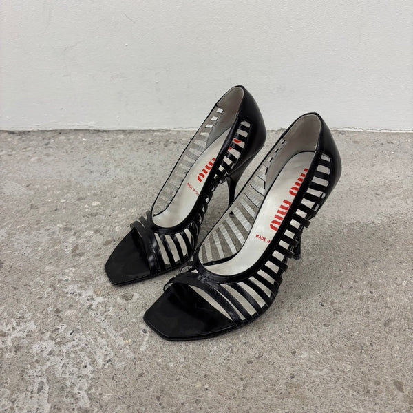 00s Miu Miu Caged Open Toe Leather Heels