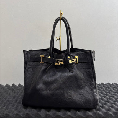 Leather Firkin Style Bag with Gold Hardware