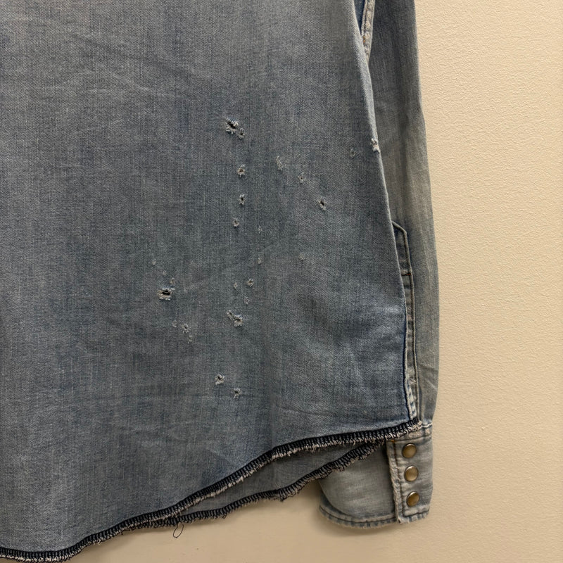SS19 Yves Saint Laurent Paris Heavy Distressed Denim Shirt