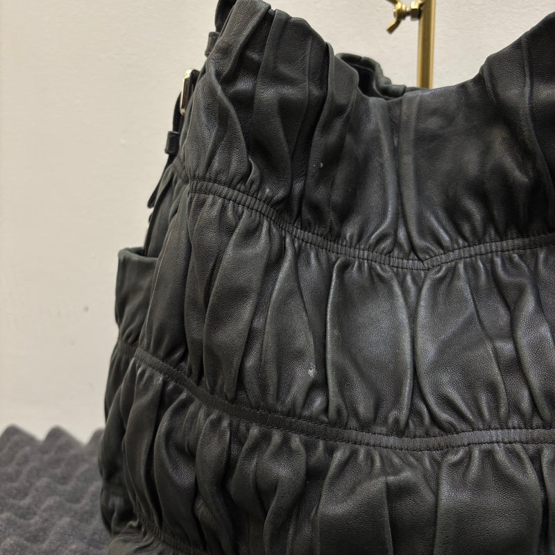 Prada Gaufre Leather Shoulder Hobo Bag