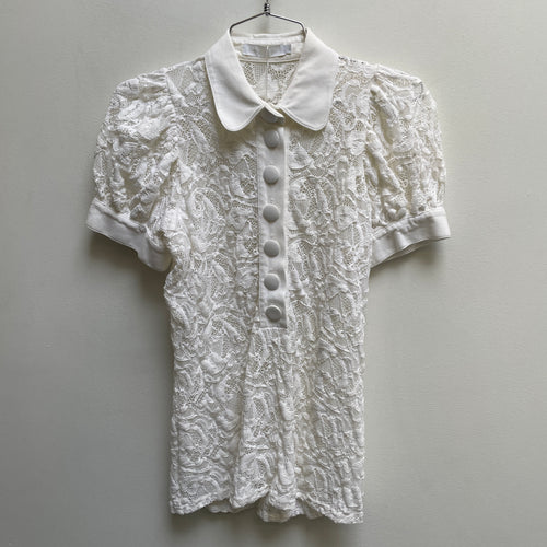 00s Anne Fontaine Lace Puff Sleeve Polo