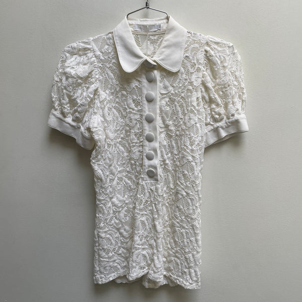 00s Anne Fontaine Lace Puff Sleeve Polo