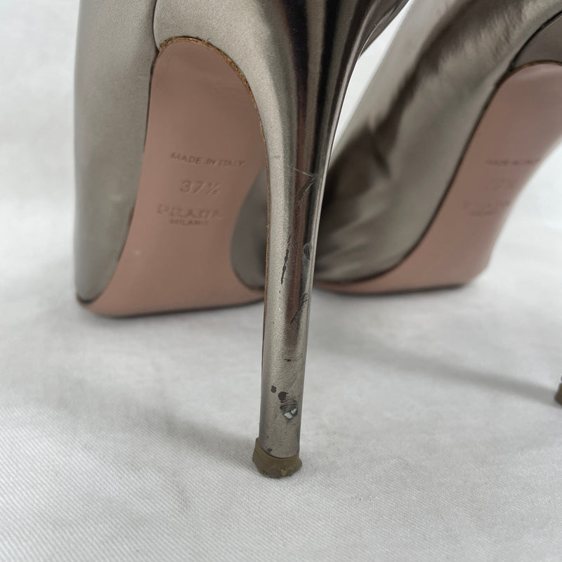 Prada Metallic Silver Heels