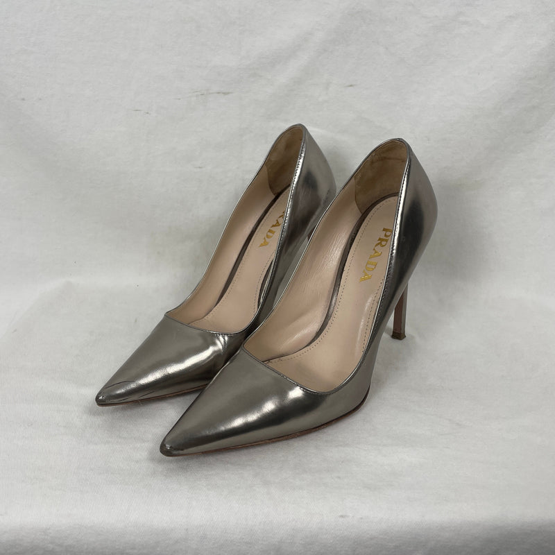 Prada Metallic Silver Heels