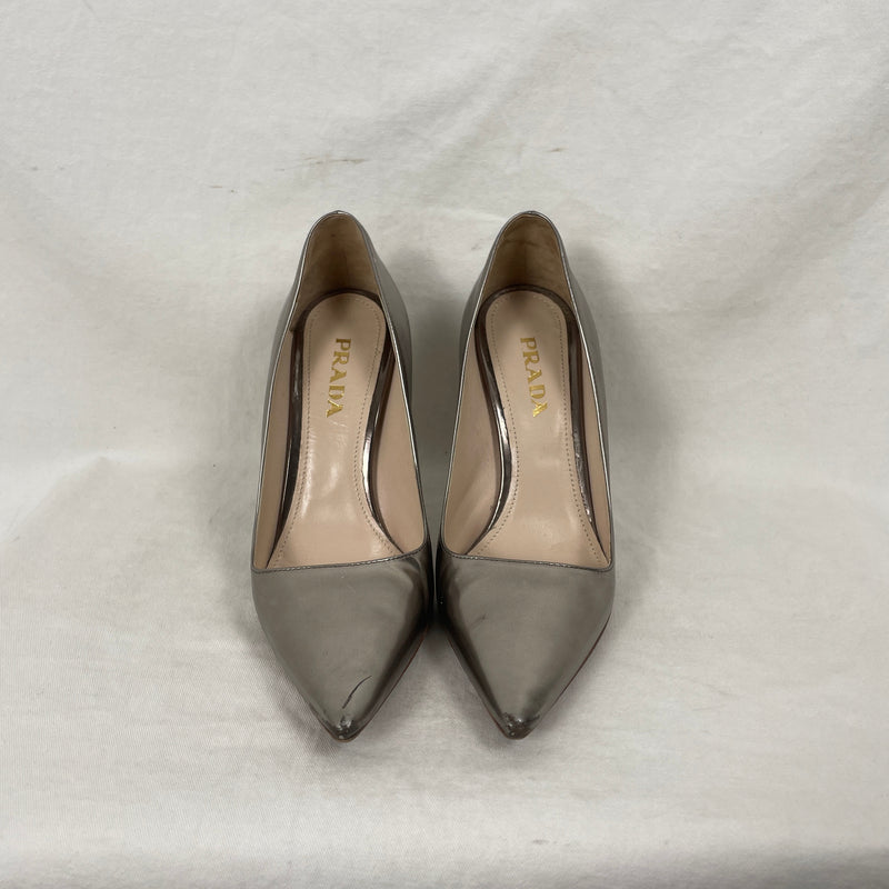 Prada Metallic Silver Heels