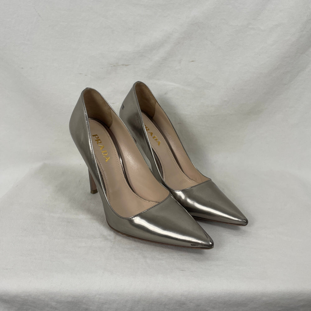 Prada Metallic Silver Heels