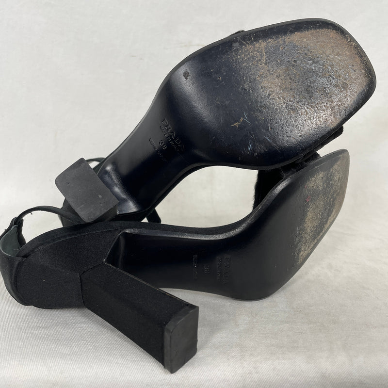 00s Prada Pony Hair Ankle Strap Heels