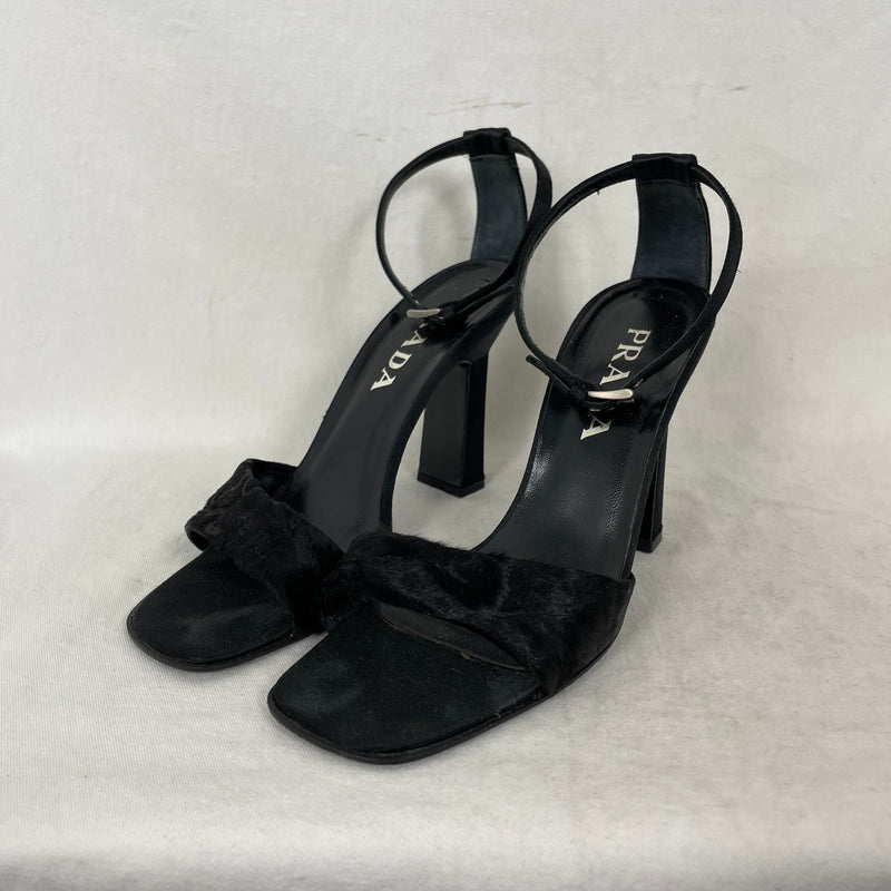 00s Prada Pony Hair Ankle Strap Heels