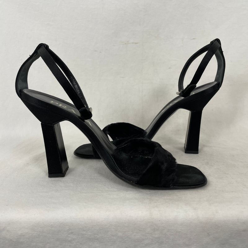 00s Prada Pony Hair Ankle Strap Heels