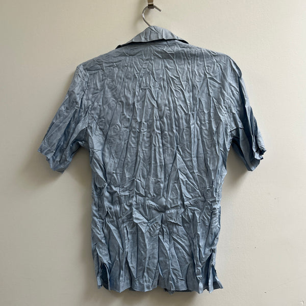 Shellac Wrinkle Finished Pleated Short Sleeve Button-Up