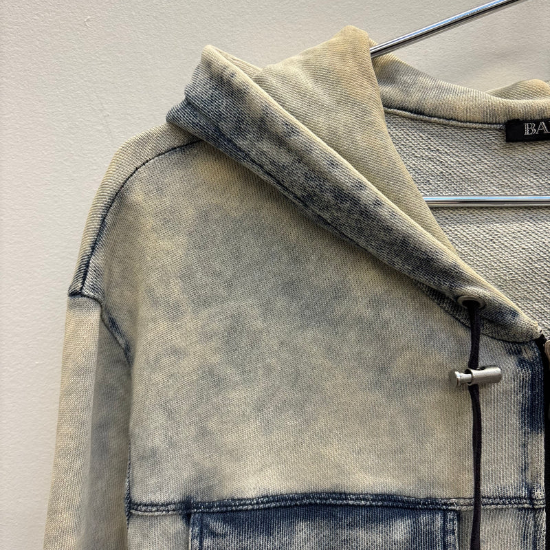 Balmain Semi Washed Zip Up Hoodie