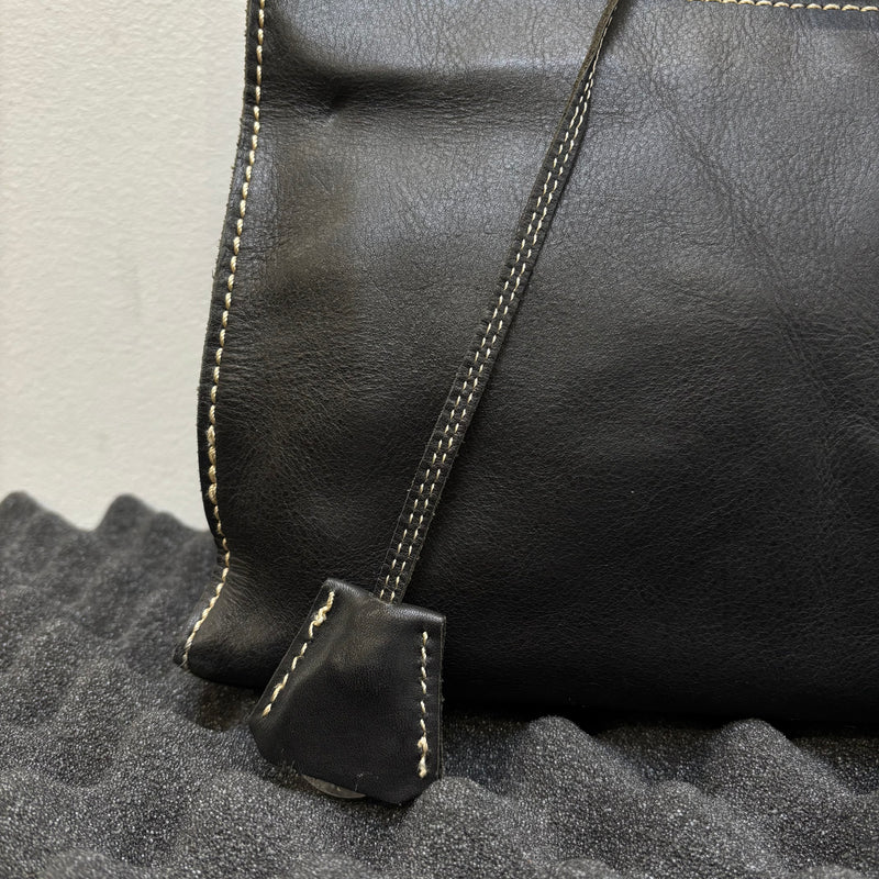 Contrast Stitching Leather Firkin Handbag