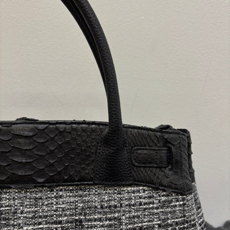 Tweed and Python Leather Firkin Handbag