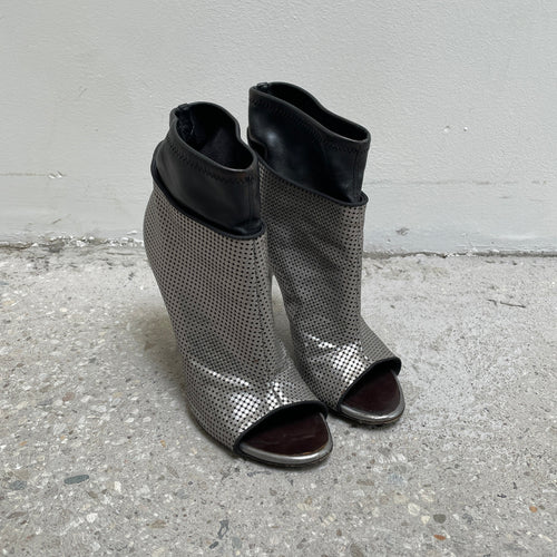 Giuseppe Zanotti Mini Silver Checkered Open Toe Heels
