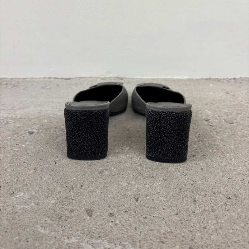 Gucci Silver Buckle Mule Heels