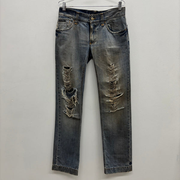 00s Dolce & Gabbana Mud Wash Distressed Straight Leg Jeans
