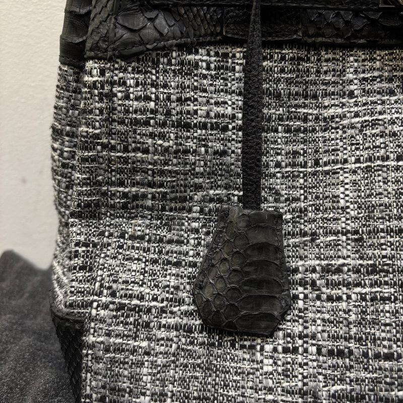 Tweed and Python Leather Firkin Handbag
