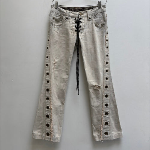 Obelisk Lace Up Flared Jeans