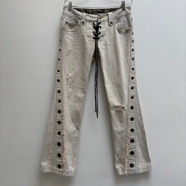 Obelisk Lace Up Flared Jeans