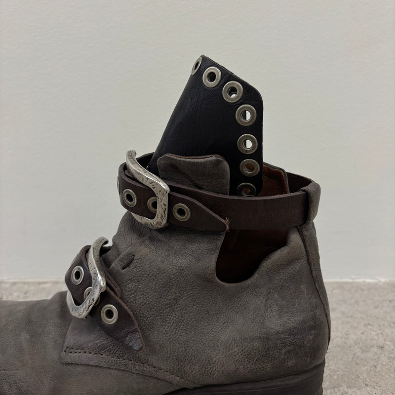 A.S. 98 Grey Buckle Leather Ankle Boots