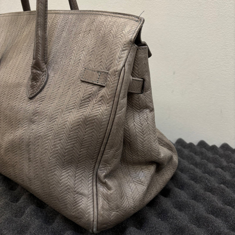 Grey Fishnet Patterned Leather Firkin Handbag