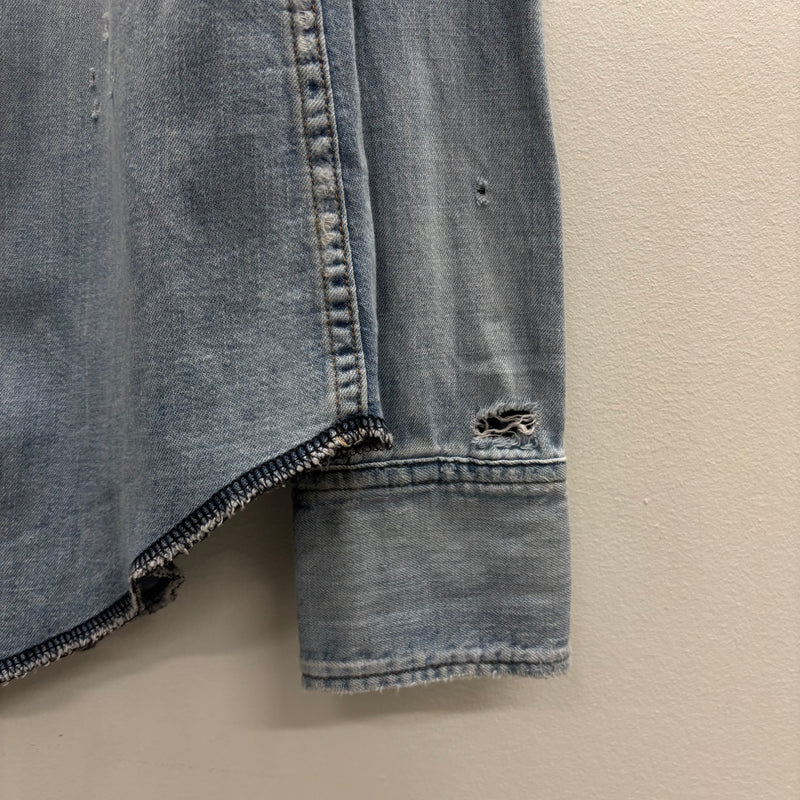 SS19 Yves Saint Laurent Paris Heavy Distressed Denim Shirt