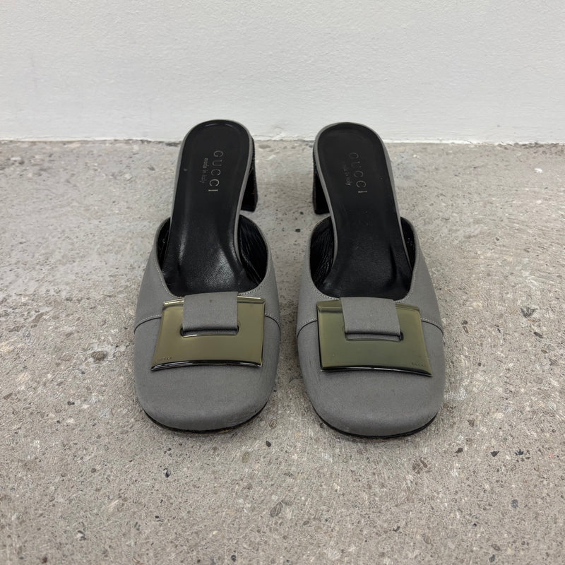 Gucci Silver Buckle Mule Heels