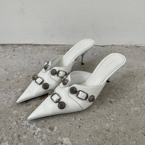 Balenciaga Cagole White Leather Kitten Heels