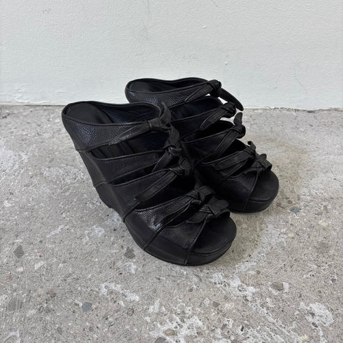SS11 Rick Owens Knotted Ties Peep Toe Leather Wedge Heels