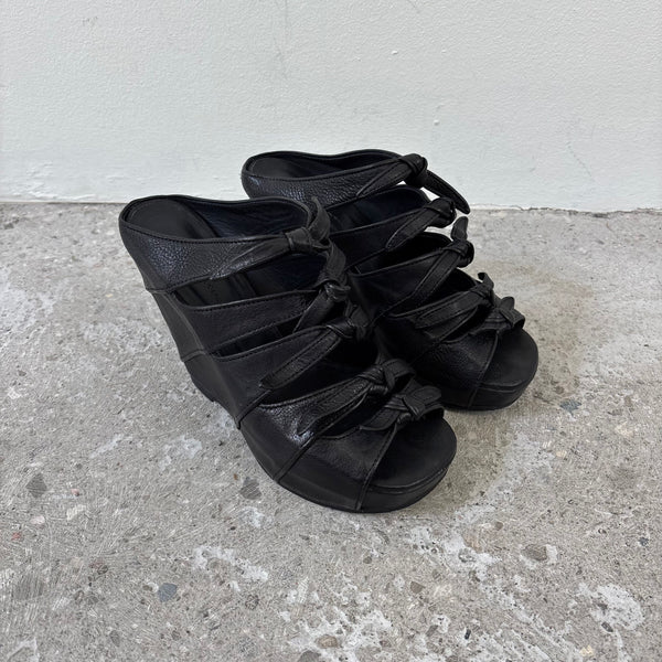 SS11 Rick Owens Knotted Ties Peep Toe Leather Wedge Heels