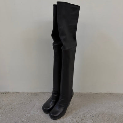 FW07 Rick Owens “Exploder” Oiled Leather Over-The-Knee Wedge Boots