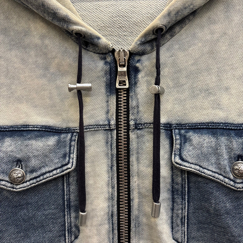 Balmain Semi Washed Zip Up Hoodie