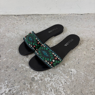 SS20 Prada Printed Crystal Embellished Slides