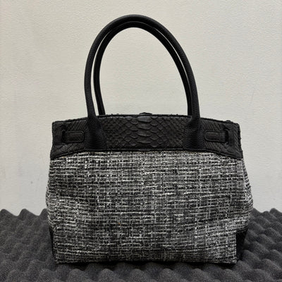 Tweed and Python Leather Firkin Handbag