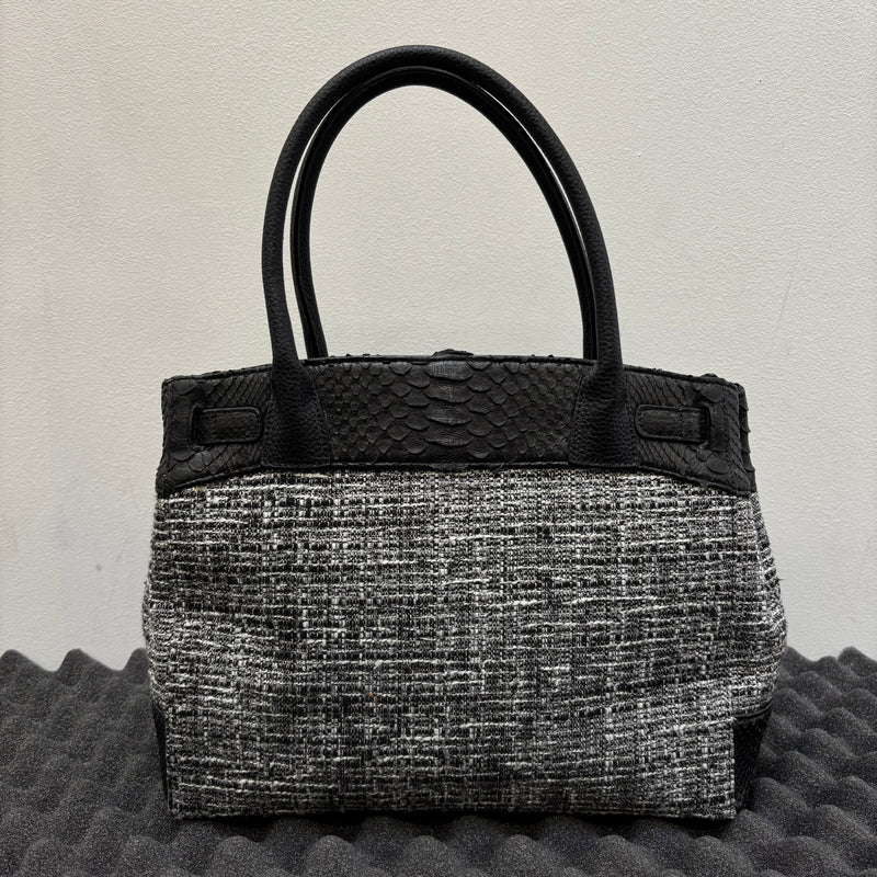Tweed and Python Leather Firkin Handbag