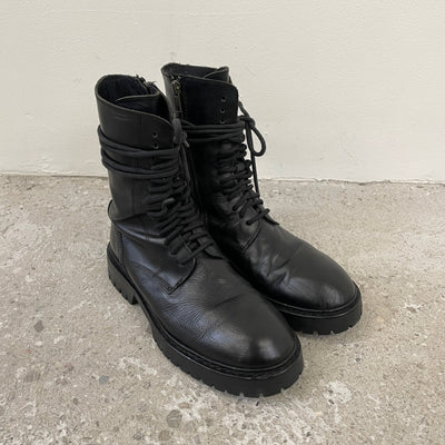 Ann Demeulemeester Smooth Black Leather Combat Boots