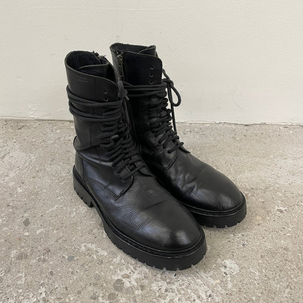 Ann Demeulemeester Smooth Black Leather Combat Boots