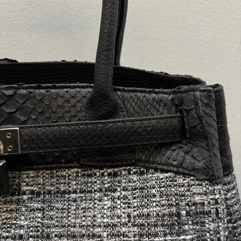 Tweed and Python Leather Firkin Handbag