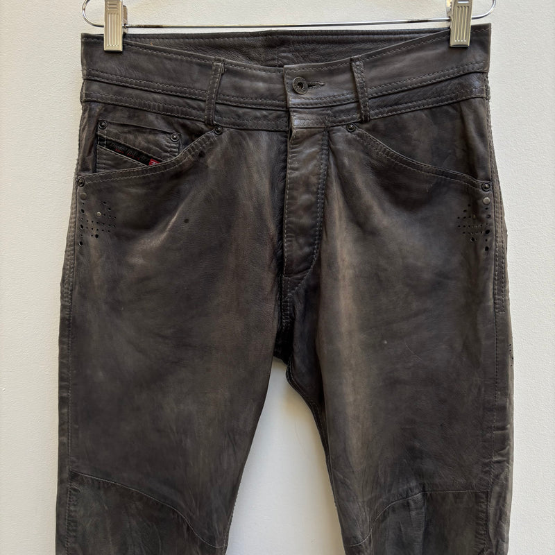 Diesel Sea Green Perforated Lambskin Jeans