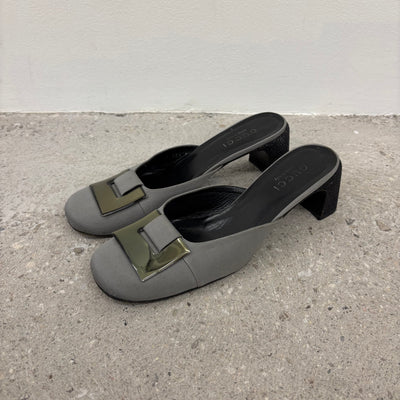 Gucci Silver Buckle Mule Heels
