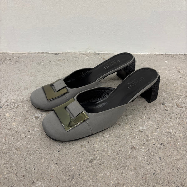 Gucci Silver Buckle Mule Heels