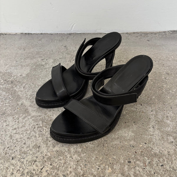 SS03 Ann Demeulemeester Velcro Strap Leather Sandal Heels