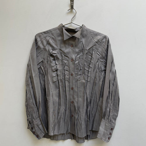 Pleats Please by Issey Miyake Silver Gilled Button Up