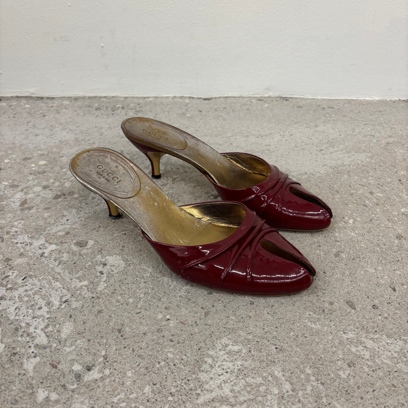 Gucci Patent Leather Open Split Kitten Heels