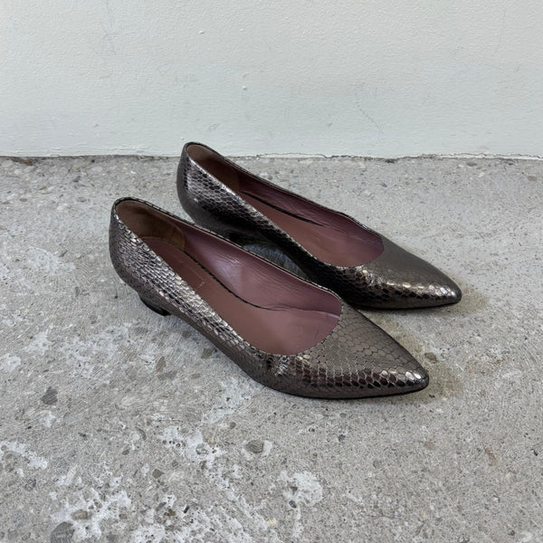 00s Miu Miu Metallic Snakeskin Pointed Heels