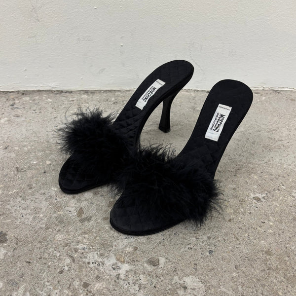 Moschino Quilted Feather Sandal Heels